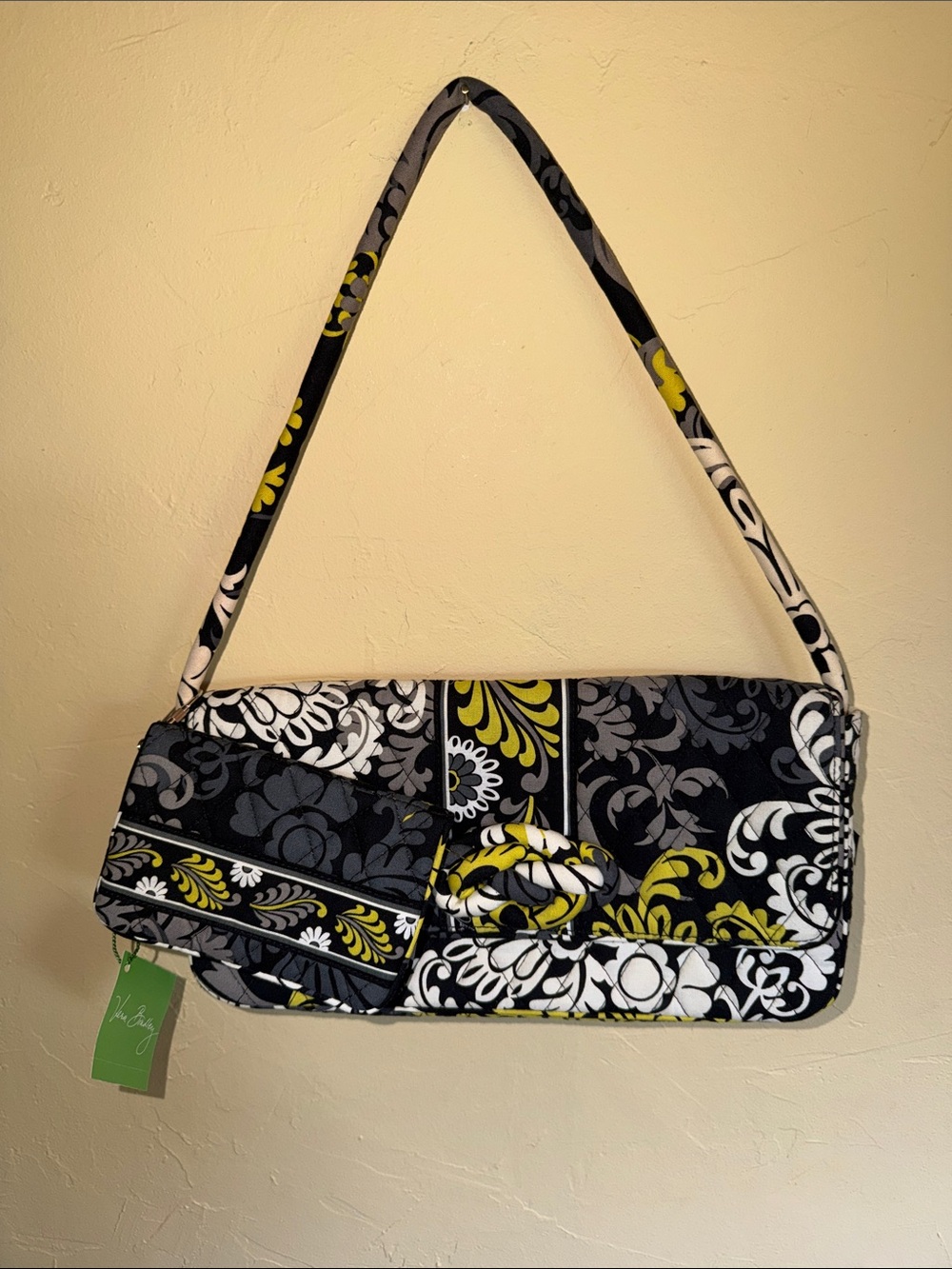 Vera Bradley Black, White & Yellow Quilted Shoulder Bag and Matching Wallet